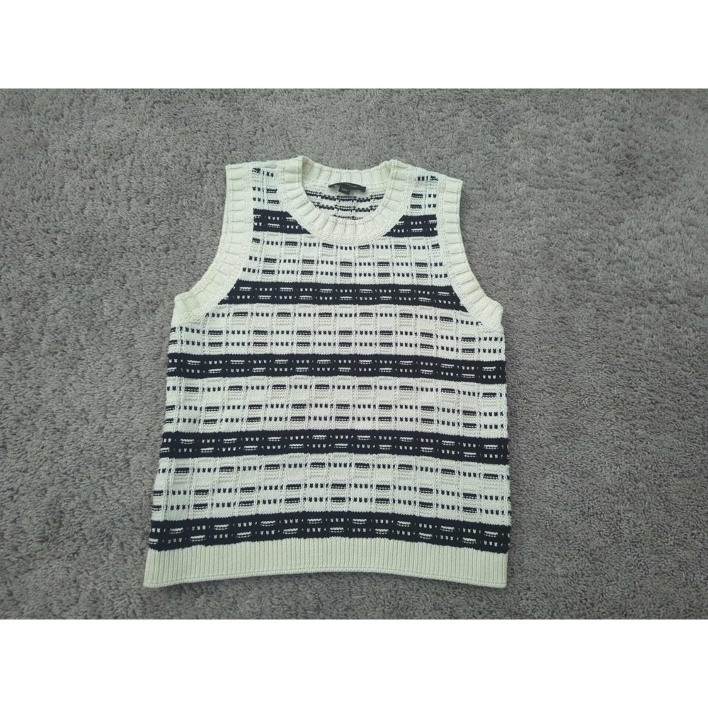 Ann Taylor Sweater Vest Womens L Striped Crewneck Cable Knit Academia